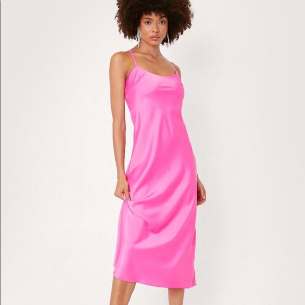New NASTY GAL Slip Dress Pink Spaghetti Strap